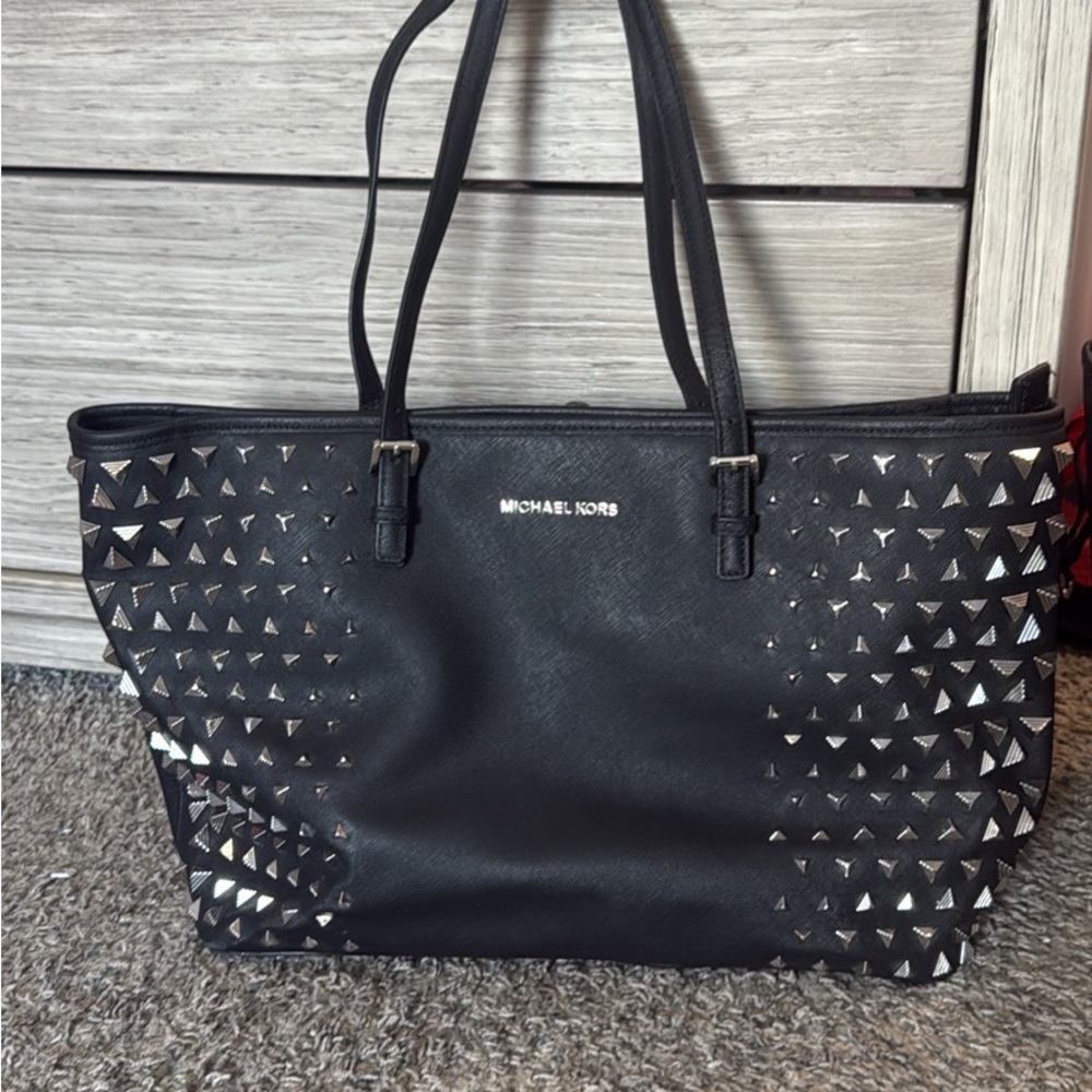 Michael Kors Black Tote with Silver Accents